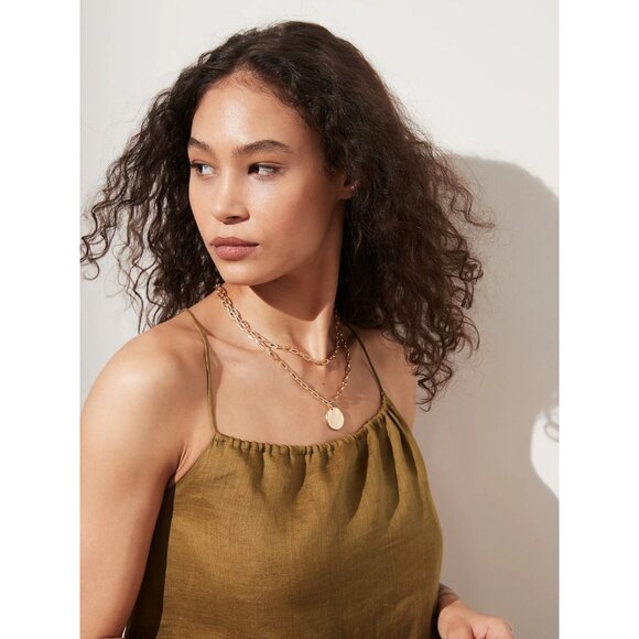 BANANA REPUBLIC Wild Mustard Ramie A-Line Square Neck Camisole Tank, Size M - Picture 3 of 12